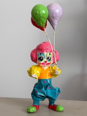 Hand Crafted Mexican Folk Art Clown Paper Mache Figure 7.5” Vintage Signed